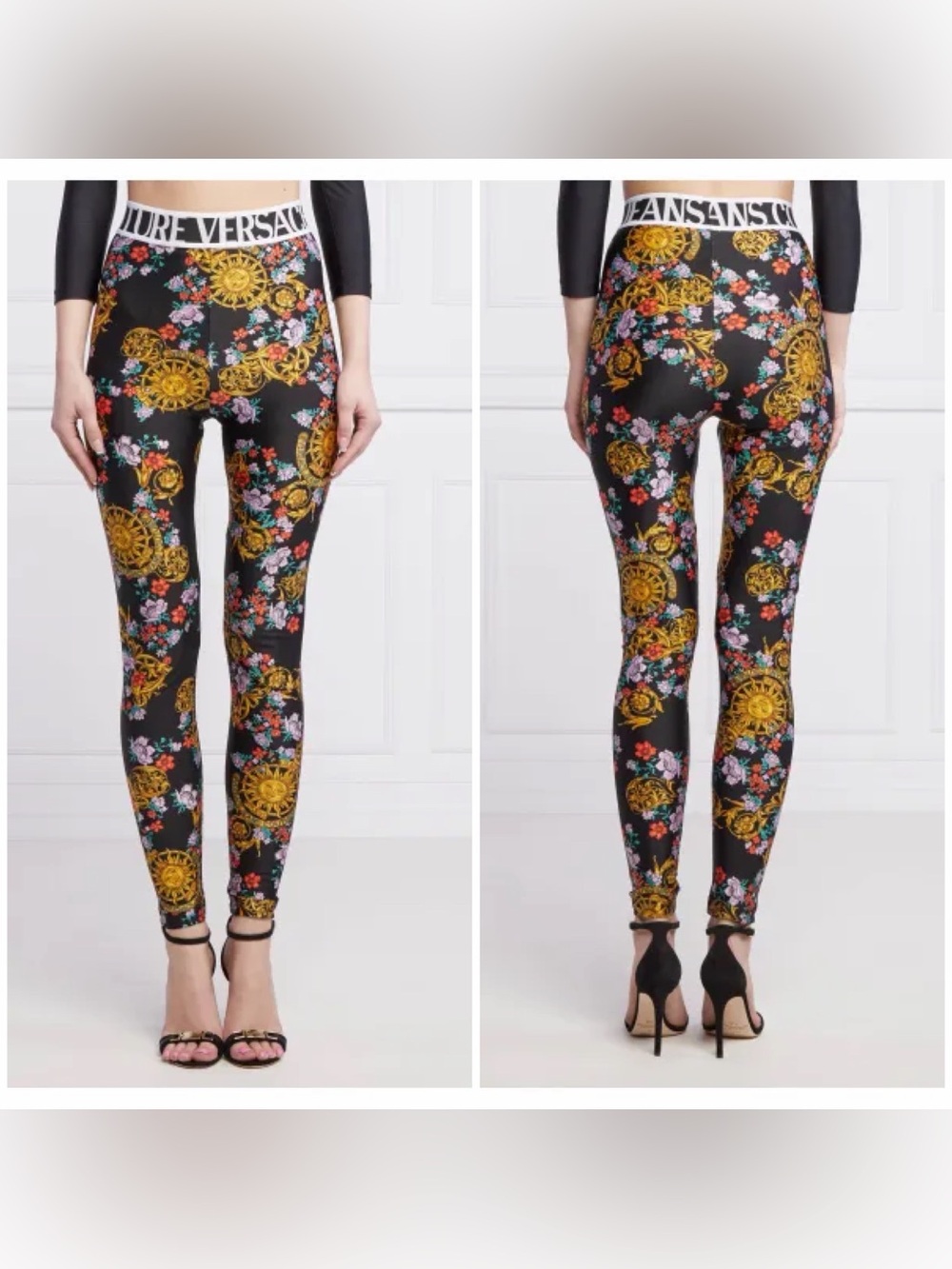 Versace Jeans Couture Women’s Leggings Black Floral US Size 4